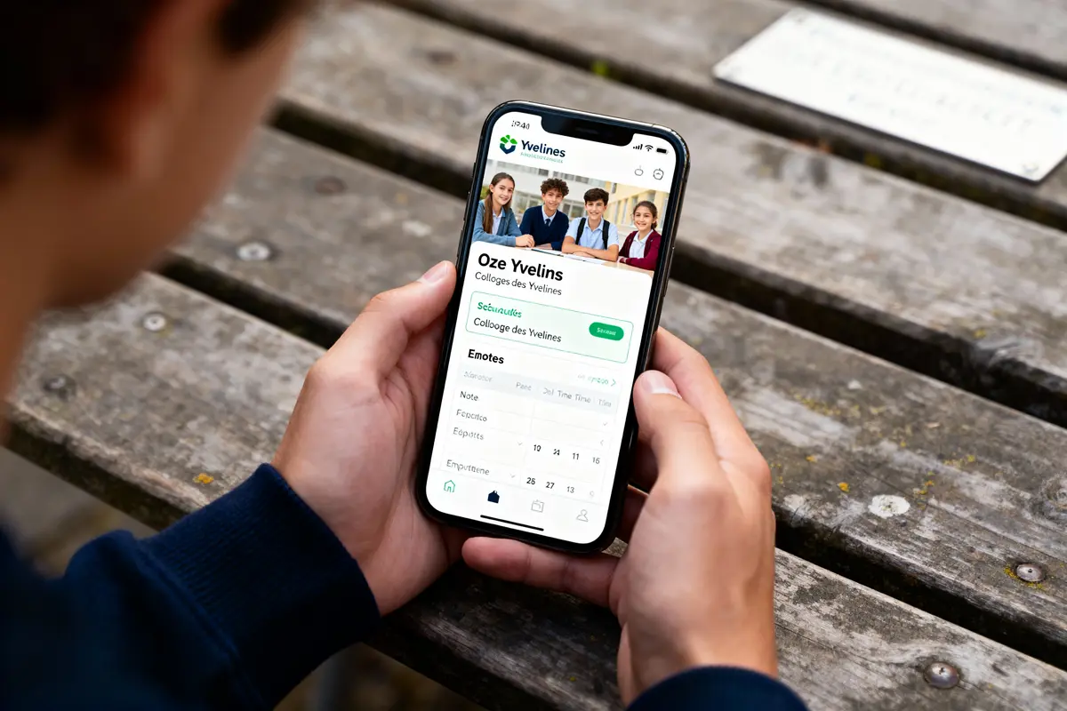 pexels-michal-pech-213601-757318 (1) Personne utilisant smartphone avec application scolaire, "Oze Yvelines", à l'extérieur sur une table en bois.