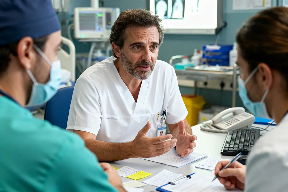 pexels-michal-pech-213601-757318 (1) Neurochirurgien discutant du salaire en réunion avec deux collègues à l'hôpital.