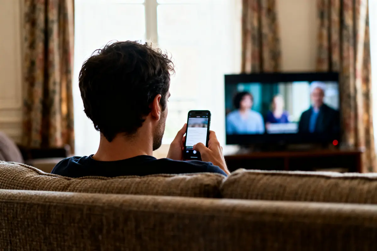 pexels-michal-pech-213601-757318 (1) Homme sur canapé utilisant smartphone devant télévision via Quedustreaming