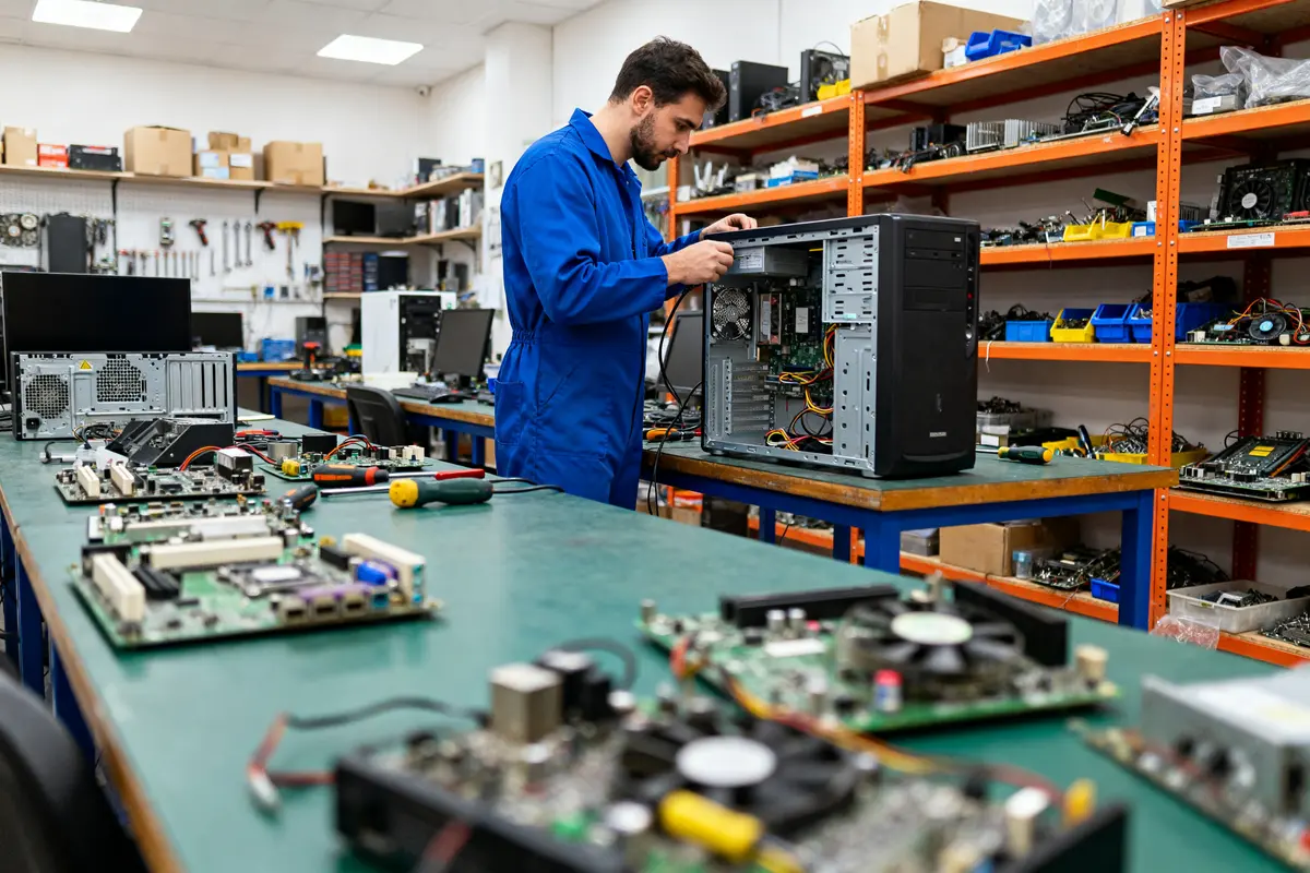 pexels-michal-pech-213601-757318 (1) Technicien réparant un ordinateur dans un personal computer center rempli de pièces électroniques