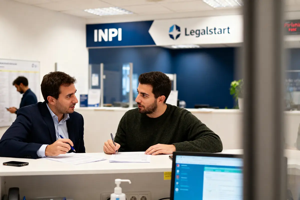 pexels-michal-pech-213601-757318 (1) Deux hommes discutent au bureau avec Inpi guichet unique et Legalstart en arrière-plan