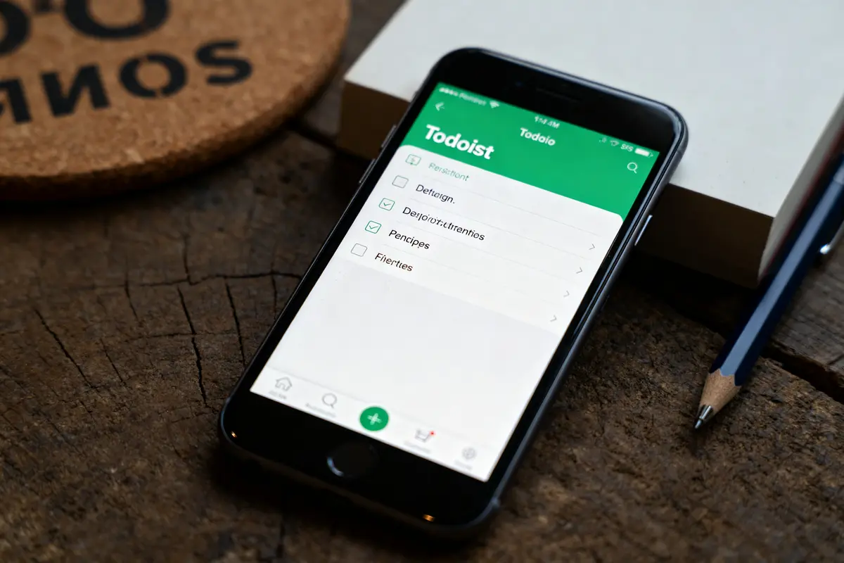 pexels-michal-pech-213601-757318 (1) Application Todoist affichant une liste de tâches sur un smartphone posé sur une table