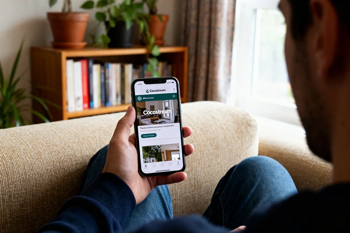 pexels-michal-pech-213601-757318 (1) Homme utilisant l'application mobile Cocostream sur son smartphone dans un salon confortable