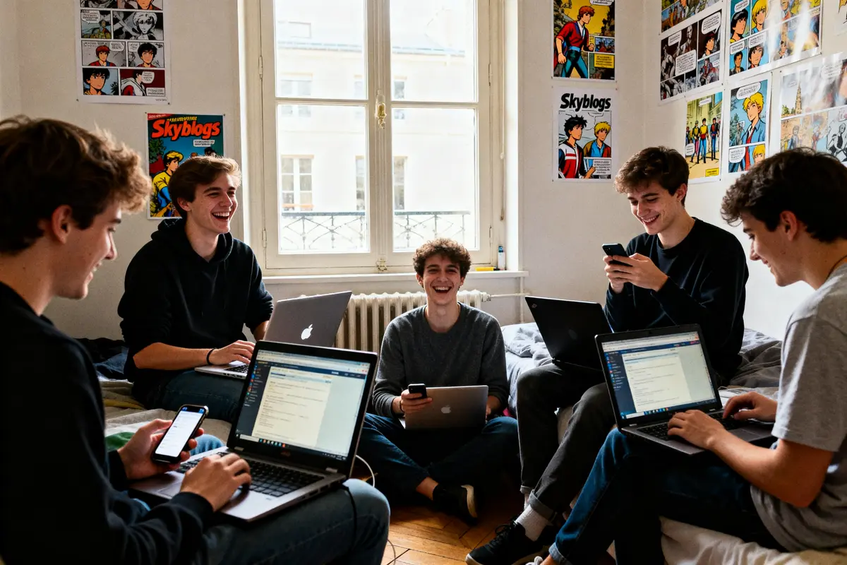pexels-michal-pech-213601-757318 (1) Groupe de jeunes autour d'ordinateurs, discutant joyeusement de leurs blogs sur Skyblog