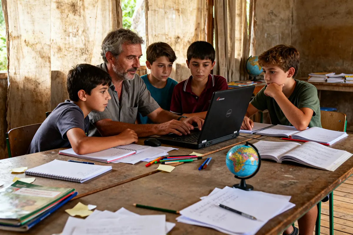 pexels-michal-pech-213601-757318 (1) Enseignant avec élèves autour d'un ordinateur portable dans une salle de classe infonovateur.com
